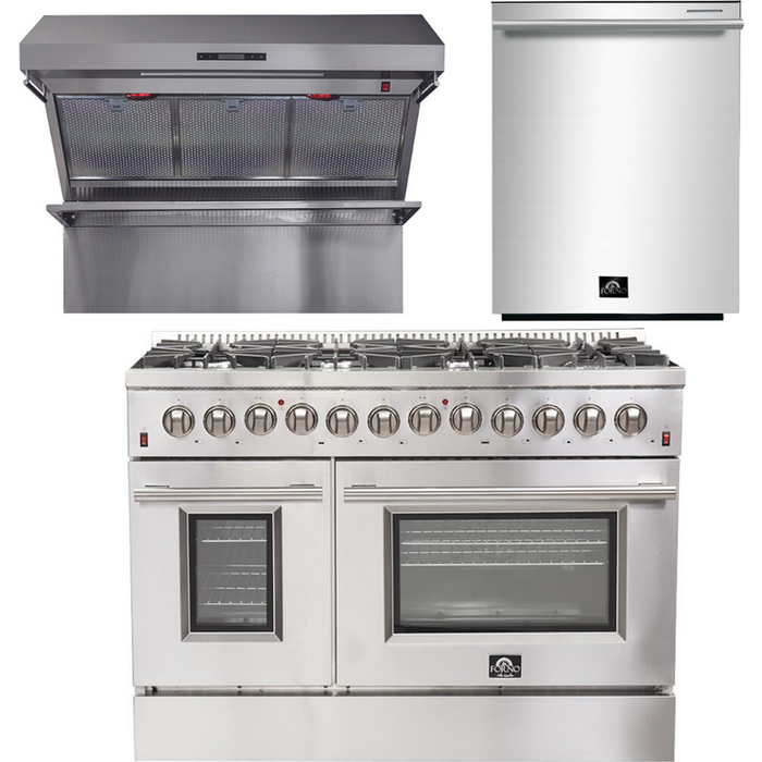 Forno 48 in. Dual Fuel Range + Wall Mount Range Hood + Dishwasher Appliance Package