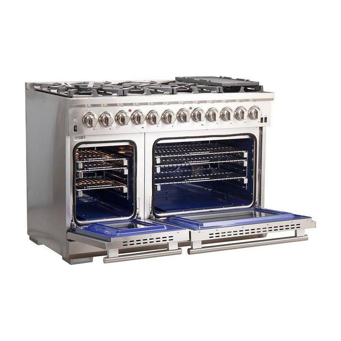 Forno 48-Inch Capriasca Dual Fuel Range with 240v Electric Oven - 8 Burners, Griddle, and 160,000 BTUs (FFSGS6187-48)