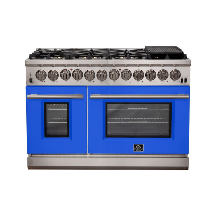 Forno 48-Inch Capriasca Dual Fuel Range with 8 Gas Burners and 240v Electric Oven in Stainless Steel with Blue Door (FFSGS6187-48BLU)