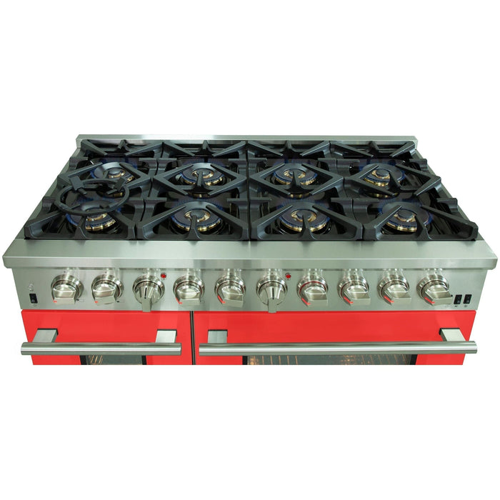 Forno 48-Inch Capriasca Dual Fuel Range with 8 Gas Burners and 240v Electric Oven in Stainless Steel with Red Door (FFSGS6187-48RED)