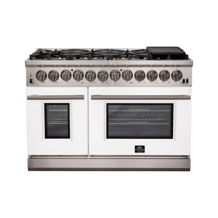 Forno 48-Inch Capriasca Dual Fuel Range with 8 Gas Burners and 240v Electric Oven in Stainless Steel with White Door (FFSGS6187-48WHT)