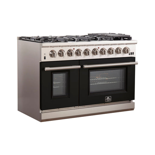 Forno 48-Inch Capriasca Gas Range with 8 Gas Burners and Convection Oven in Stainless Steel with Black Door (FFSGS6260-48BLK)