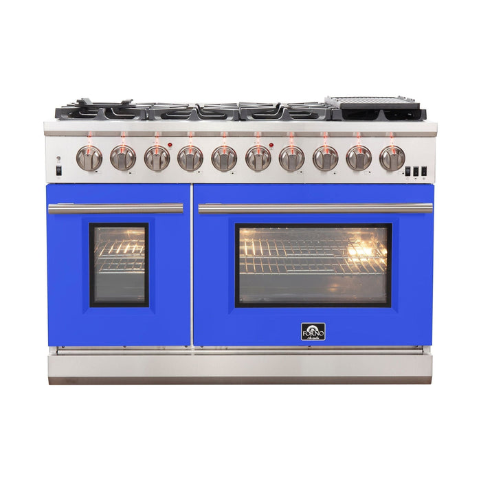 Forno 48-Inch Capriasca Gas Range with 8 Gas Burners and Convection Oven in Stainless Steel with Blue Door (FFSGS6260-48BLU)