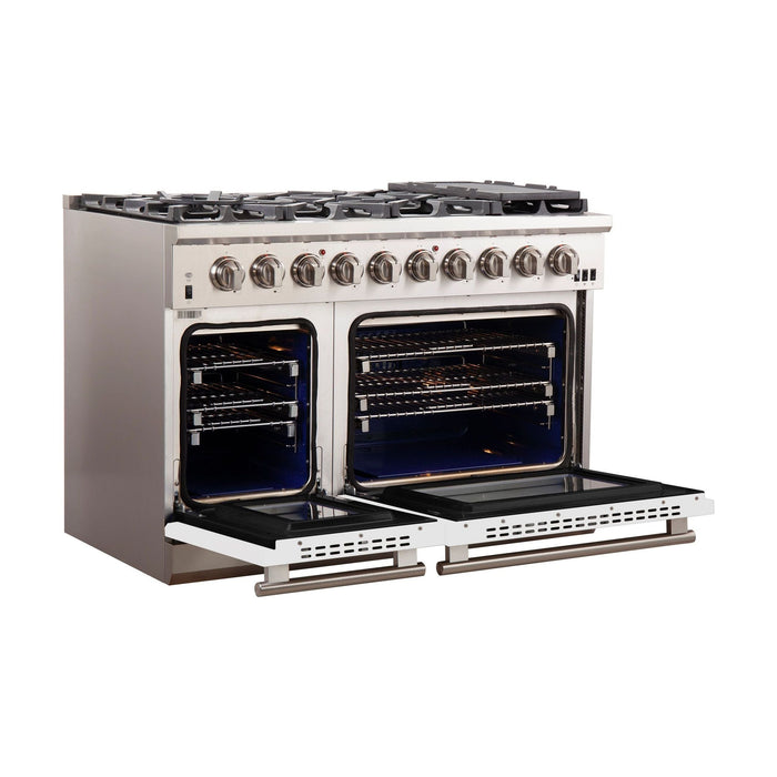 Forno 48-Inch Capriasca Gas Range with 8 Gas Burners and Convection Oven in Stainless Steel with White Door (FFSGS6260-48WHT)