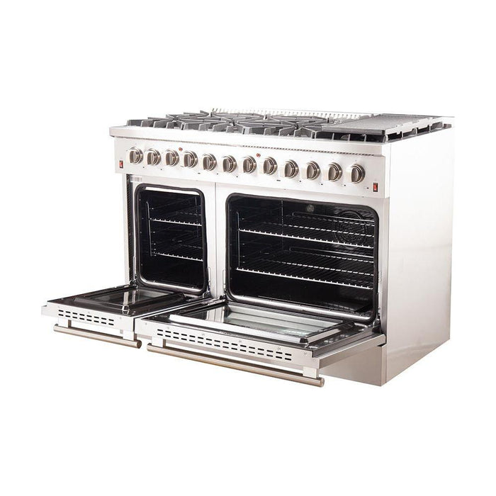 Forno 48-Inch Galiano Dual Fuel Range with 240v Electric Oven - 8 Burners, Griddle, and Double Oven FFSGS6156-48