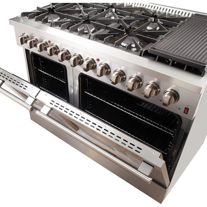 Forno 48-Inch Galiano Dual Fuel Range with 240v Electric Oven - 8 Burners, Griddle, and Double Oven FFSGS6156-48