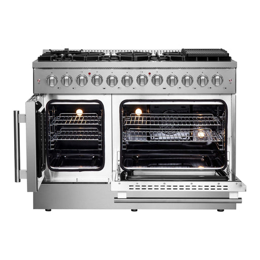 Forno 48-Inch Galiano Dual Fuel Range with 8 Gas Burners, 107,000 BTUs, & French Door Electric Oven in Stainless Steel (FFSGS6356-48)