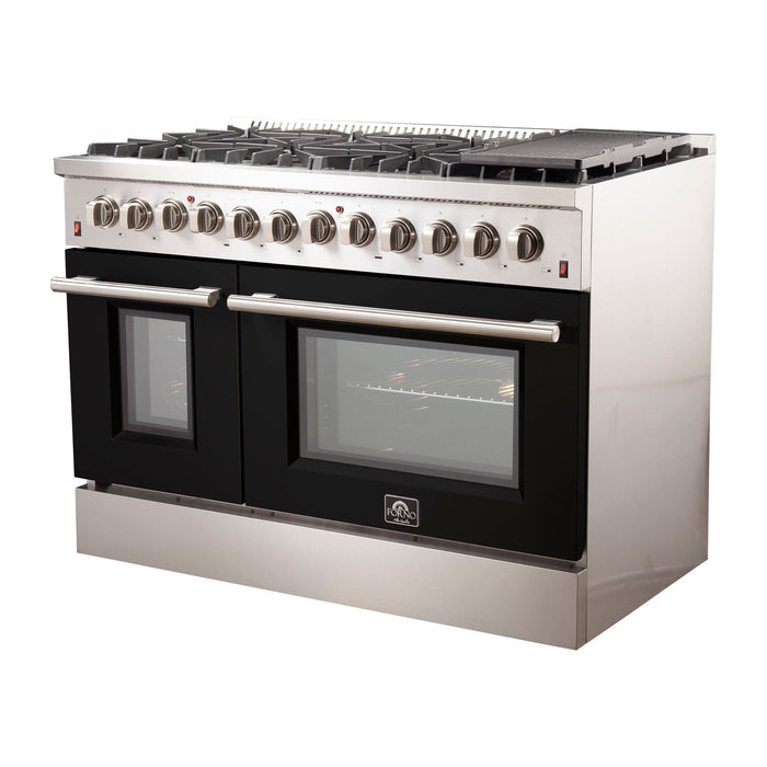 Forno 48-Inch Galiano Dual Fuel Range with 8 Gas Burners and 240v Electric Oven in Stainless Steel with Black Door (FFSGS6156-48BLK)