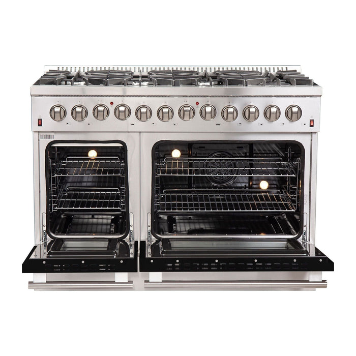 Forno 48-Inch Galiano Dual Fuel Range with 8 Gas Burners and 240v Electric Oven in Stainless Steel with Black Door (FFSGS6156-48BLK)