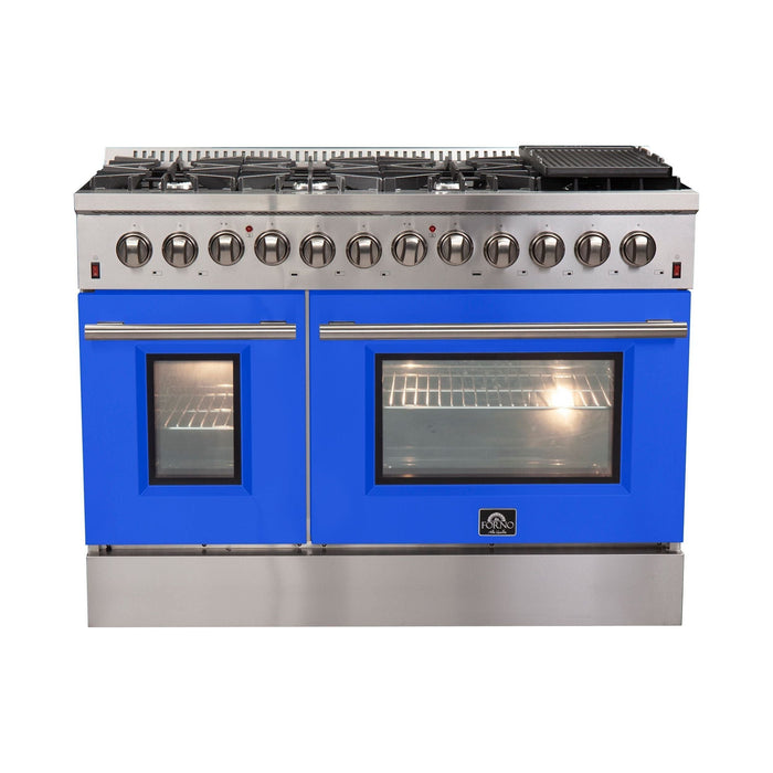 Forno 48-Inch Galiano Dual Fuel Range with 8 Gas Burners and 240v Electric Oven in Stainless Steel with Blue Door (FFSGS6156-48BLU)