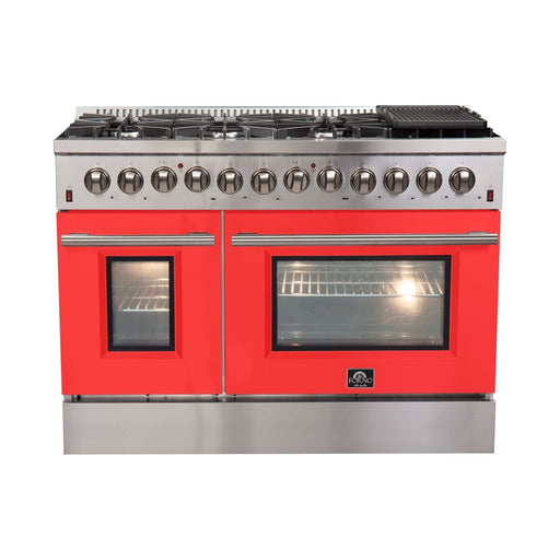 Forno 48-Inch Galiano Dual Fuel Range with 8 Gas Burners and 240v Electric Oven in Stainless Steel with Door (FFSGS6156-48RED)