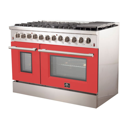 Forno 48-Inch Galiano Dual Fuel Range with 8 Gas Burners and 240v Electric Oven in Stainless Steel with Door (FFSGS6156-48RED)