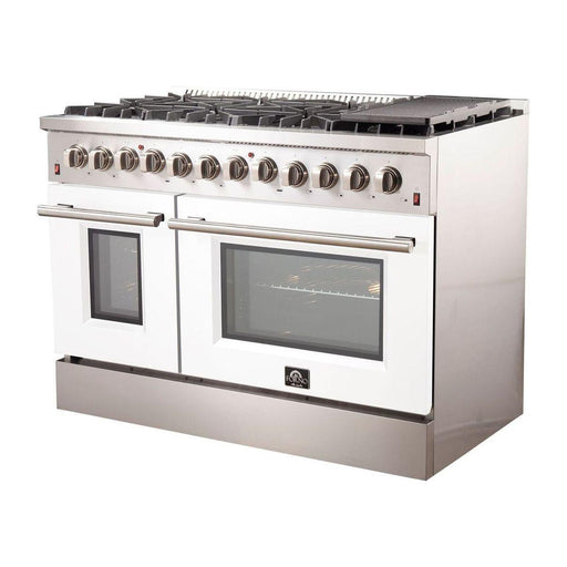 Forno 48-Inch Galiano Dual Fuel Range with 8 Gas Burners and 240v Electric Oven in Stainless Steel with White Door (FFSGS6156-48WHT)