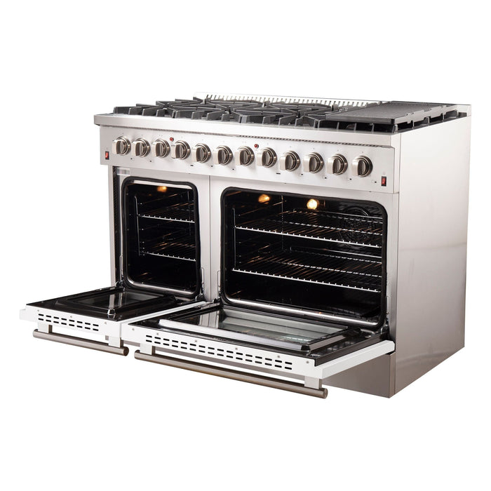 Forno 48-Inch Galiano Dual Fuel Range with 8 Gas Burners and 240v Electric Oven in Stainless Steel with White Door (FFSGS6156-48WHT)