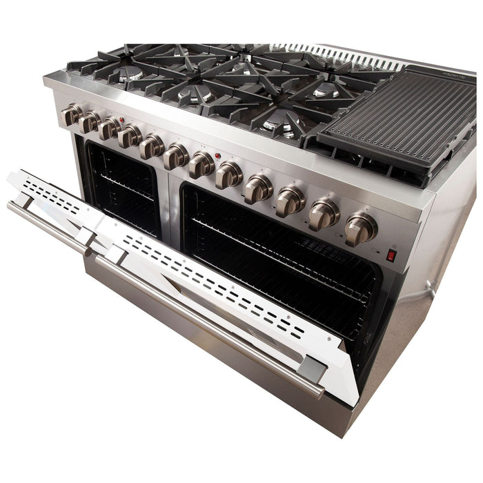 Forno 48-Inch Galiano Dual Fuel Range with 8 Gas Burners and 240v Electric Oven in Stainless Steel with White Door (FFSGS6156-48WHT)