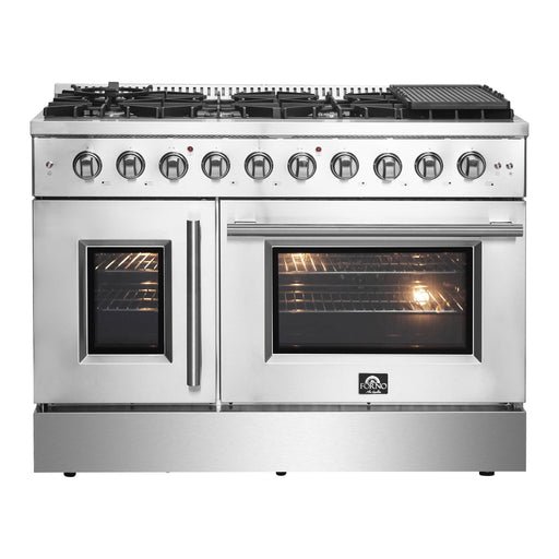 Forno 48-Inch Galiano Gas Range with 8 Gas Burners, 107,000 BTUs, & French Door Gas Oven in Stainless Steel (FFSGS6444-48)