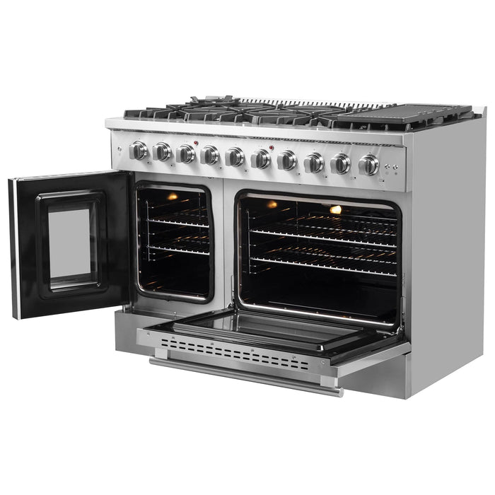 Forno 48-Inch Galiano Gas Range with 8 Gas Burners, 107,000 BTUs, & French Door Gas Oven in Stainless Steel (FFSGS6444-48)