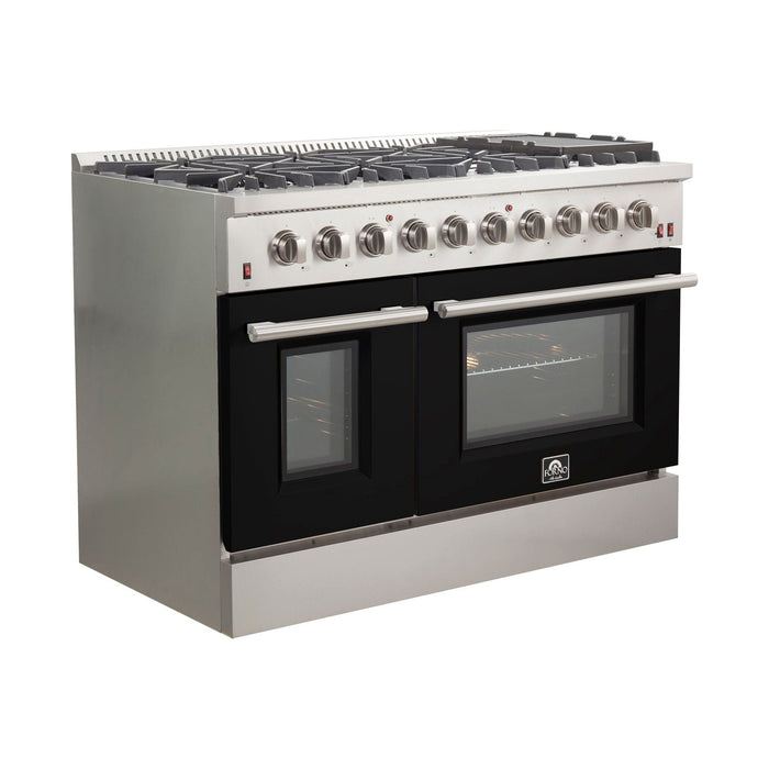 Forno 48-Inch Galiano Gas Range with 8 Gas Burners and Convection Oven in Stainless Steel with Black Door (FFSGS6244-48BLK)