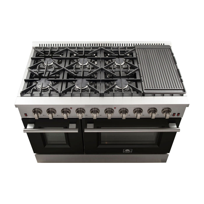 Forno 48-Inch Galiano Gas Range with 8 Gas Burners and Convection Oven in Stainless Steel with Black Door (FFSGS6244-48BLK)