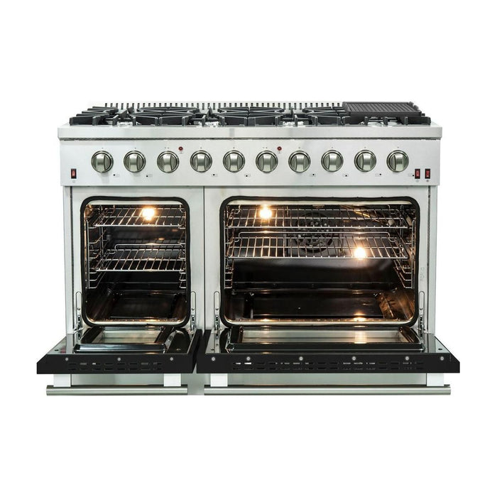 Forno 48-Inch Galiano Gas Range with 8 Gas Burners and Convection Oven in Stainless Steel with Black Door (FFSGS6244-48BLK)