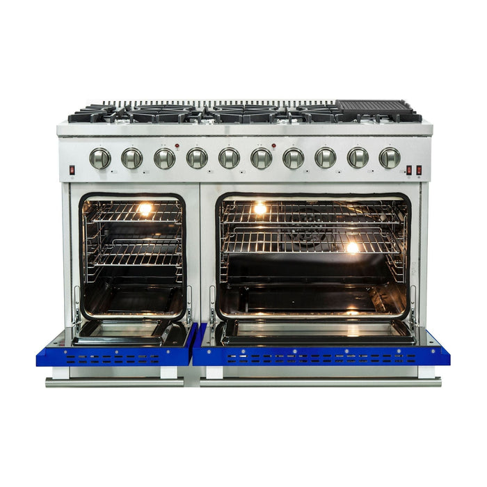 Forno 48-Inch Galiano Gas Range with 8 Gas Burners and Convection Oven in Stainless Steel with Blue Door (FFSGS6244-48BLU)