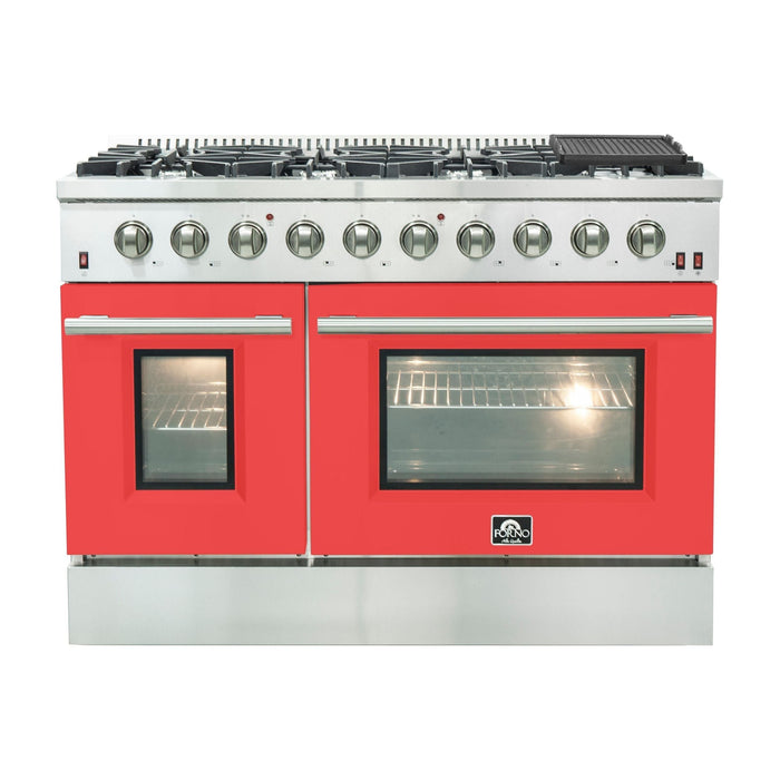 Forno 48-Inch Galiano Gas Range with 8 Gas Burners and Convection Oven in Stainless Steel with Red Door (FFSGS6244-48RED)