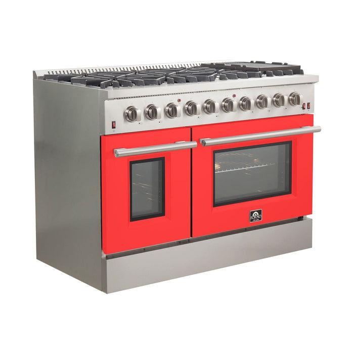 Forno 48-Inch Galiano Gas Range with 8 Gas Burners and Convection Oven in Stainless Steel with Red Door (FFSGS6244-48RED)