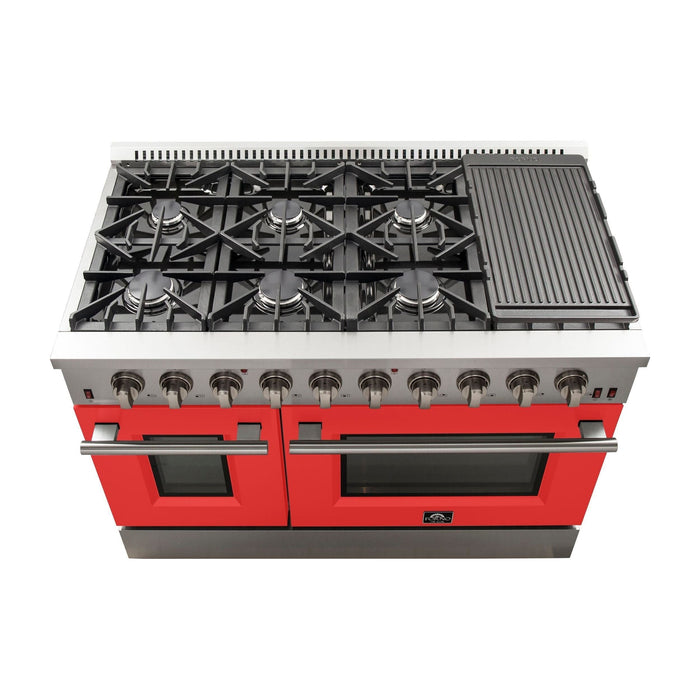 Forno 48-Inch Galiano Gas Range with 8 Gas Burners and Convection Oven in Stainless Steel with Red Door (FFSGS6244-48RED)