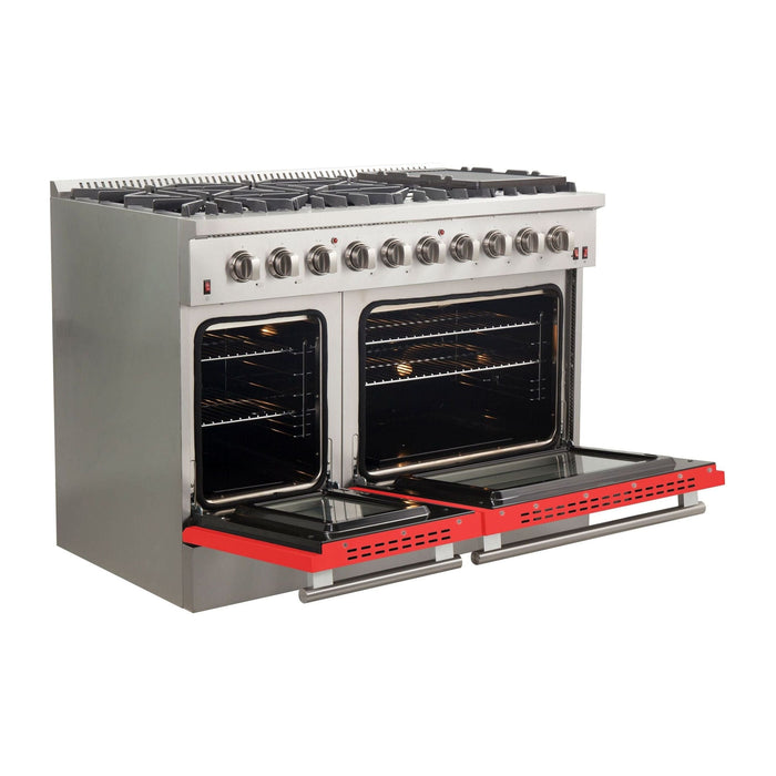 Forno 48-Inch Galiano Gas Range with 8 Gas Burners and Convection Oven in Stainless Steel with Red Door (FFSGS6244-48RED)