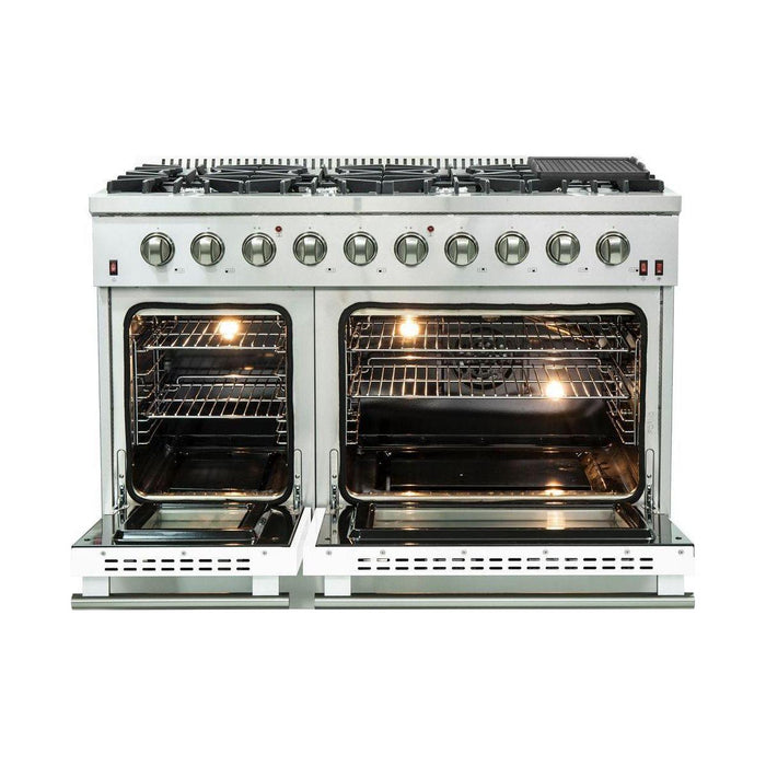 Forno 48-Inch Galiano Gas Range with 8 Gas Burners and Convection Oven in Stainless Steel with White Door (FFSGS6244-48WHT)