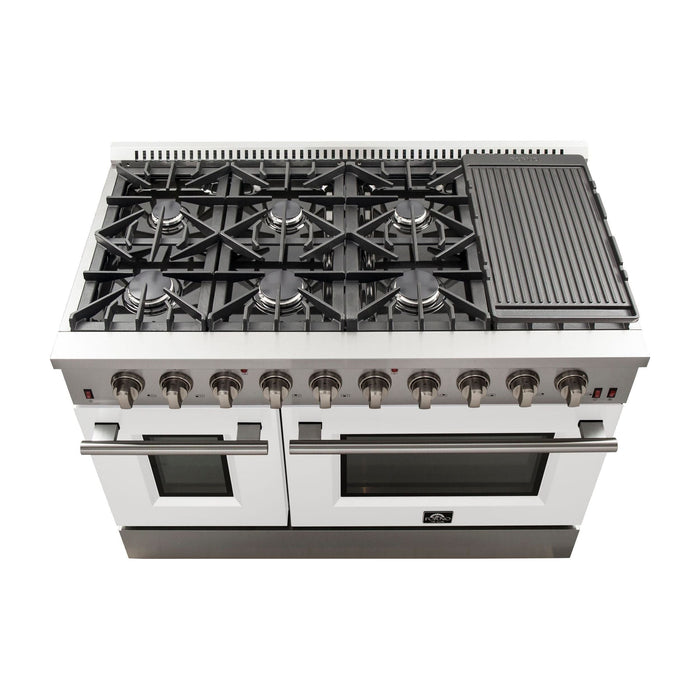 Forno 48-Inch Galiano Gas Range with 8 Gas Burners and Convection Oven in Stainless Steel with White Door (FFSGS6244-48WHT)