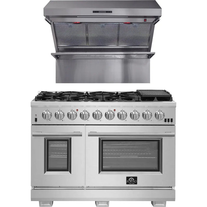 Forno 48 Inch Gas Burner/Electric Oven Pro Range and Wall Mount Range Hood Appliance Package