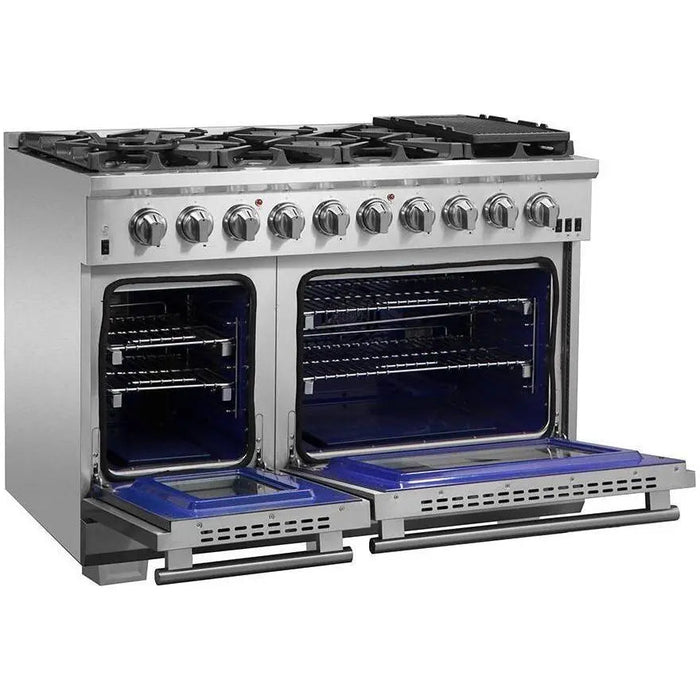 Forno 48 Inch Gas Burner/Electric Oven Pro Range and Wall Mount Range Hood Appliance Package