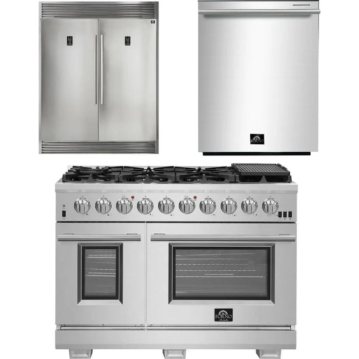 Forno 48 Inch Gas Burner/Electric Oven Pro Range, Dishwasher and Refrigerator Appliance Package