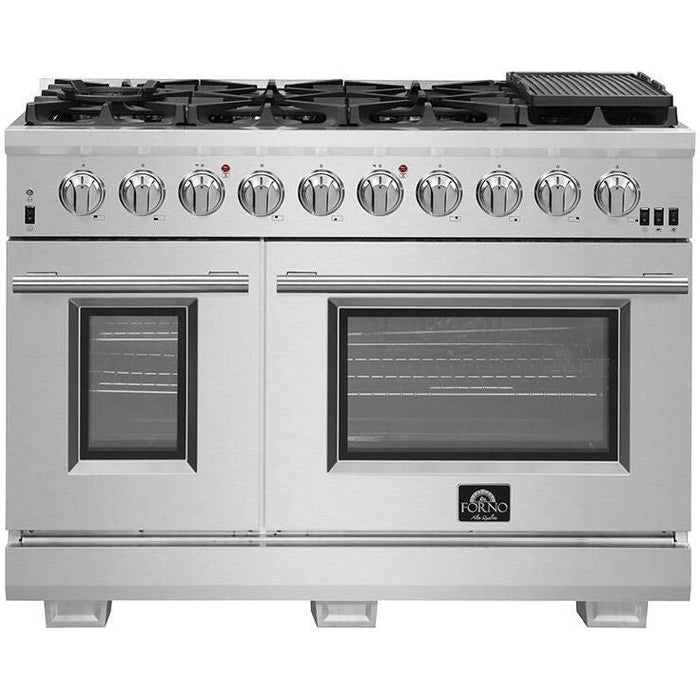 Forno 48 Inch Gas Burner/Electric Oven Pro Range, Refrigerator, Microwave Drawer and Dishwasher Appliance Package