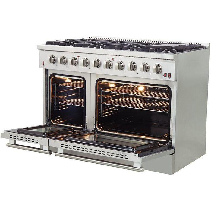 Forno 48 Inch Gas Range, Wall Mount Range Hood and 60 Inch Refrigerator Appliance Package