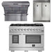 Forno 48 Inch Pro Gas Range, Wall Mount Range Hood and Refrigerator Appliance Package