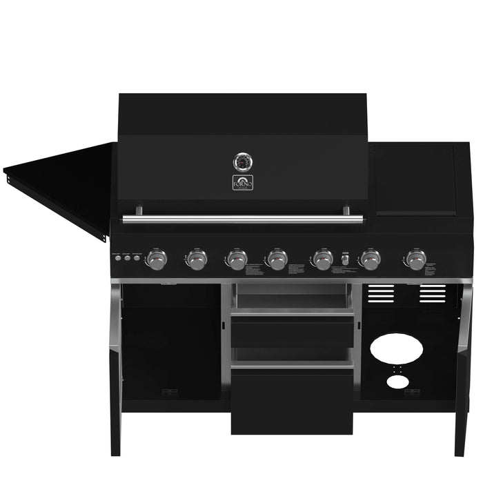 Forno All'Aperto Outdoor Kitchen Set with Grill, Sink & Bar Module, Gas Pizza Oven, Black Sintered Stone Countertops In Black FODKT2551BLK