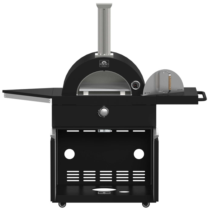 Forno All'Aperto Outdoor Kitchen Set with Grill, Sink & Bar Module, Gas Pizza Oven, Black Sintered Stone Countertops In Black FODKT2551BLK