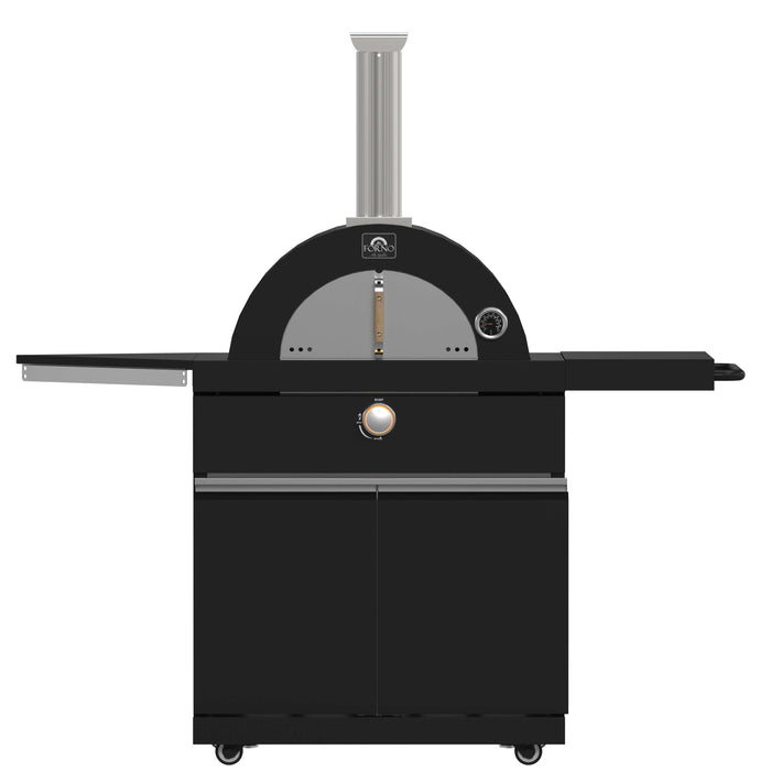 Forno All'Aperto Outdoor Kitchen Set with Grill, Sink & Bar Module, Gas Pizza Oven, Black Sintered Stone Countertops In Black FODKT2551BLK