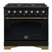 Forno Antico 36-inch Dual Fuel Range with 6 Gas Burner Cooktop and 4.5 Cu.Ft. Electric Convection Oven in Black with Antique Brass Trim (FFSGS6113-36BLK)