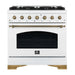 Forno Antico 36-inch Dual Fuel Range with 6 Gas Burner Cooktop and 4.5 Cu.Ft. Electric Convection Oven in White with Antique Brass Trim (FFSGS6113-36WHT)