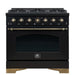 Forno Antico 36-inch Gas Range with 6 Gas Burner Cooktop and 4.5 Cu.Ft. Gas Convection Oven in Black with Antique Brass Trim (FFSGS6219-36BLK)