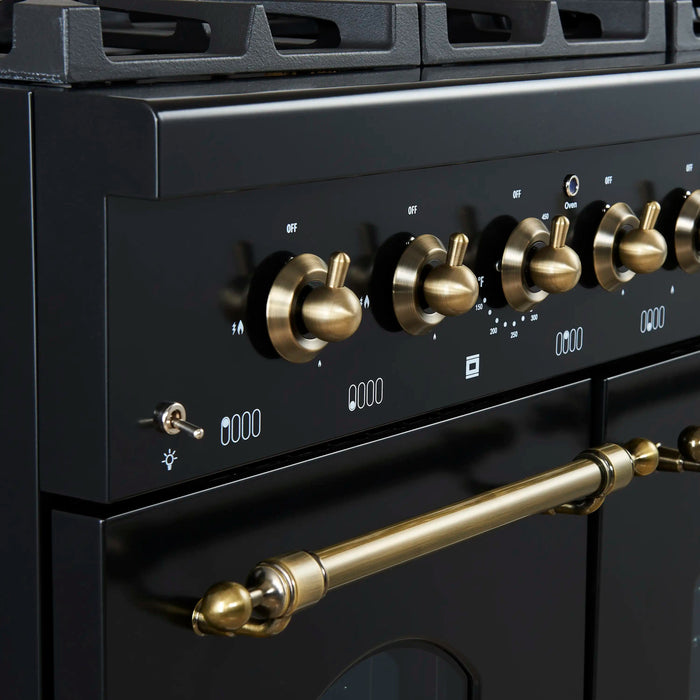 Forno Antico 48-inch Gas Range with 8 Gas Burner Cooktop and 5.5 Cu.Ft. Gas Convection Oven in Black with Antique Brass Trim (FFSGS6219-48BLK)