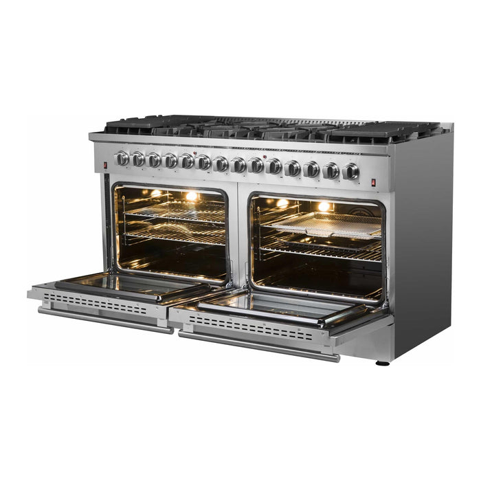 Forno Galiano 60-Inch Dual Fuel Range with 240v Electric Oven - 10 Burners in Stainless Steel (FFSGS6156-60)