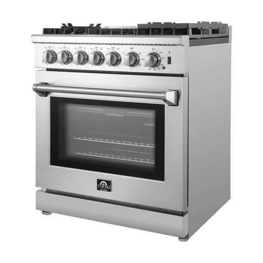 Forno Lazio 30-Inch Dual Fuel Range with 5 Sealed Burner in Stainless Steel with Air Fryer & Reversible Griddle (FFSGS6196-30)