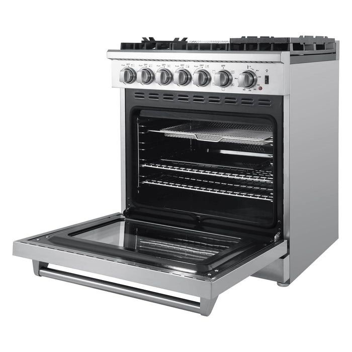 Forno Lazio 30-Inch Dual Fuel Range with 5 Sealed Burner in Stainless Steel with Air Fryer & Reversible Griddle (FFSGS6196-30)