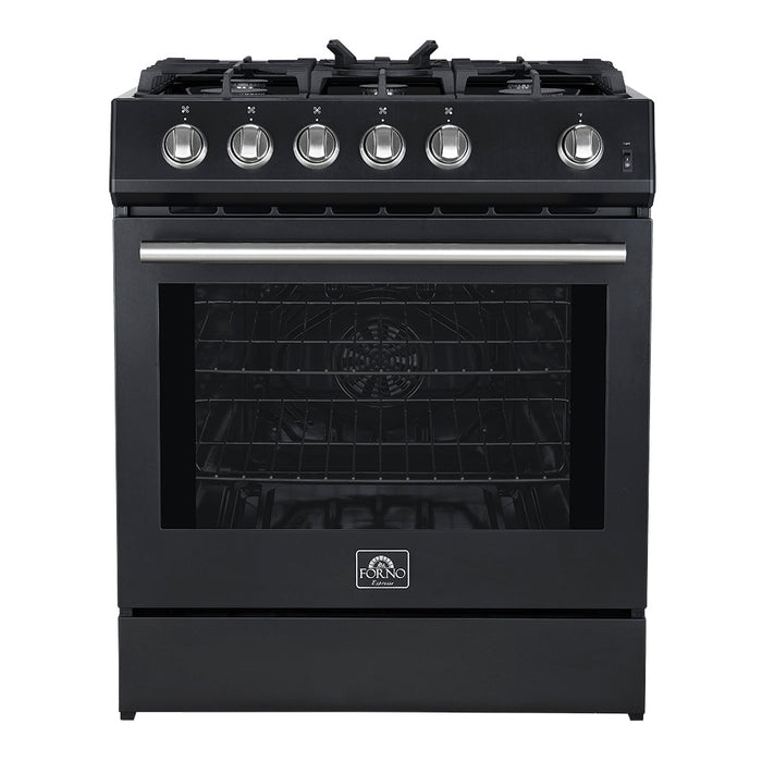 Forno Leonardo Espresso 30" Gas Range In Black with Stainless Steel Handle FFSGS1116-30BLK