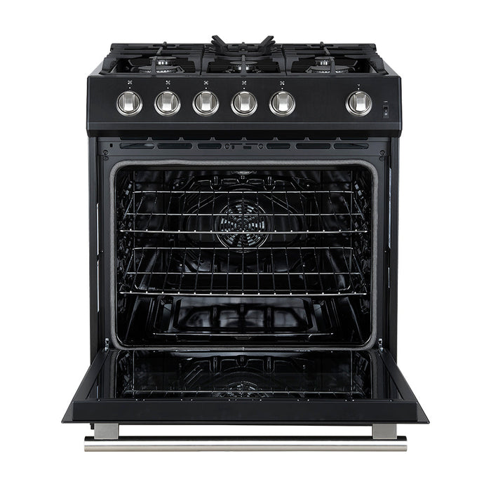 Forno Leonardo Espresso 30" Gas Range In Black with Stainless Steel Handle FFSGS1116-30BLK