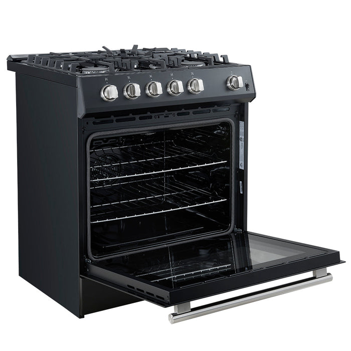 Forno Leonardo Espresso 30" Gas Range In Black with Stainless Steel Handle FFSGS1116-30BLK